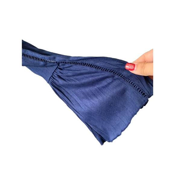 🍒 2/$20 🍒 Navy Blue Long Bell Sleeve French Laundry Tassel Tie Front Blouse M - Picture 4 of 6